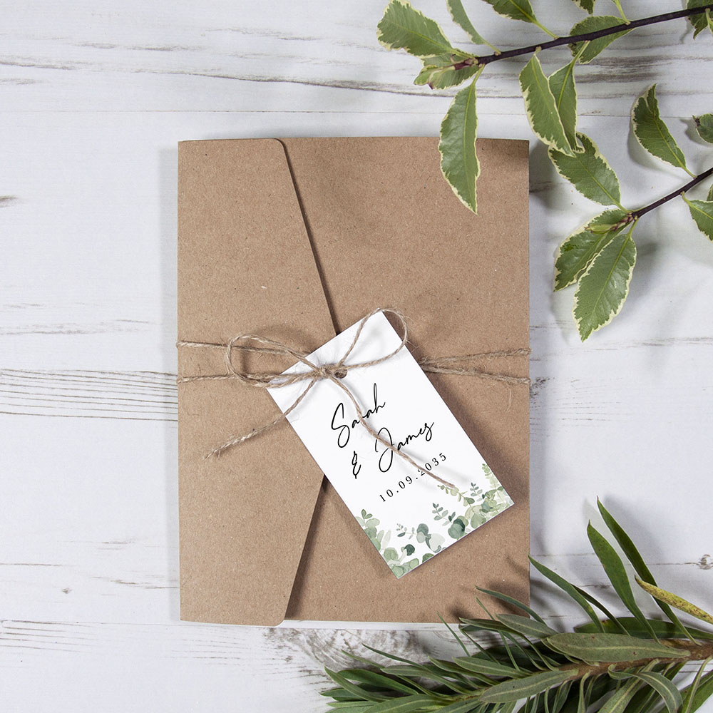 'Classic Eucalyptus CE21' Pocketfold Wedding Invitation Sample