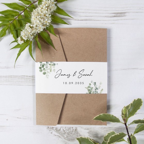 'Classic Eucalyptus' Pocketfold Wedding Invitation Sample