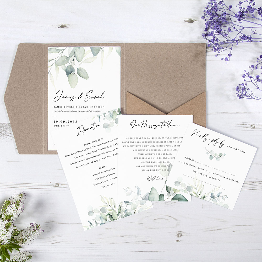 'Dreamy Eucalyptus' Pocketfold Wedding Invitation