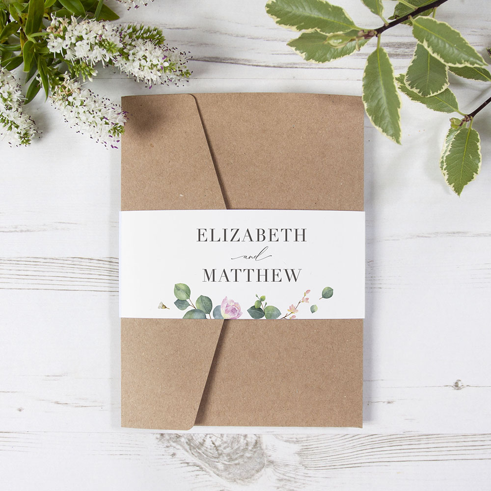 'Eucalyptus Blush' Pocketfold Wedding Invitation