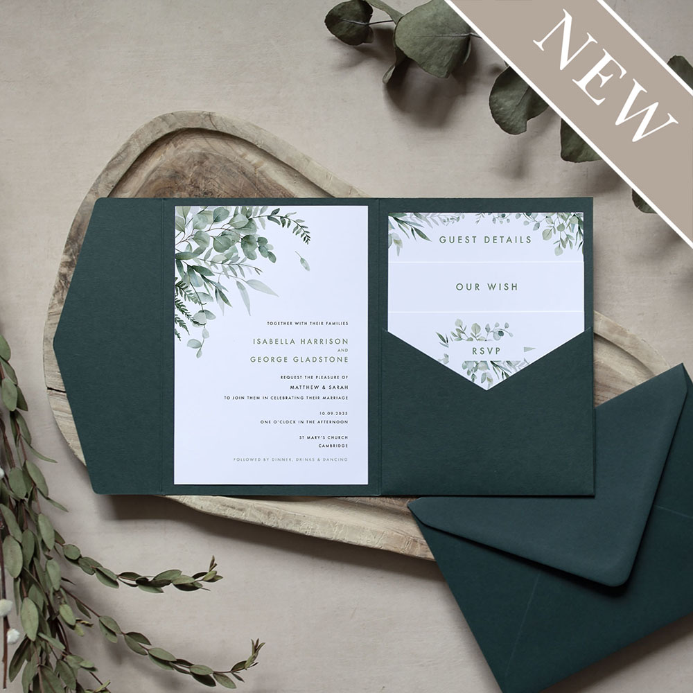 'Enchanting Eucalyptus' Pocketfold Wedding Invitation