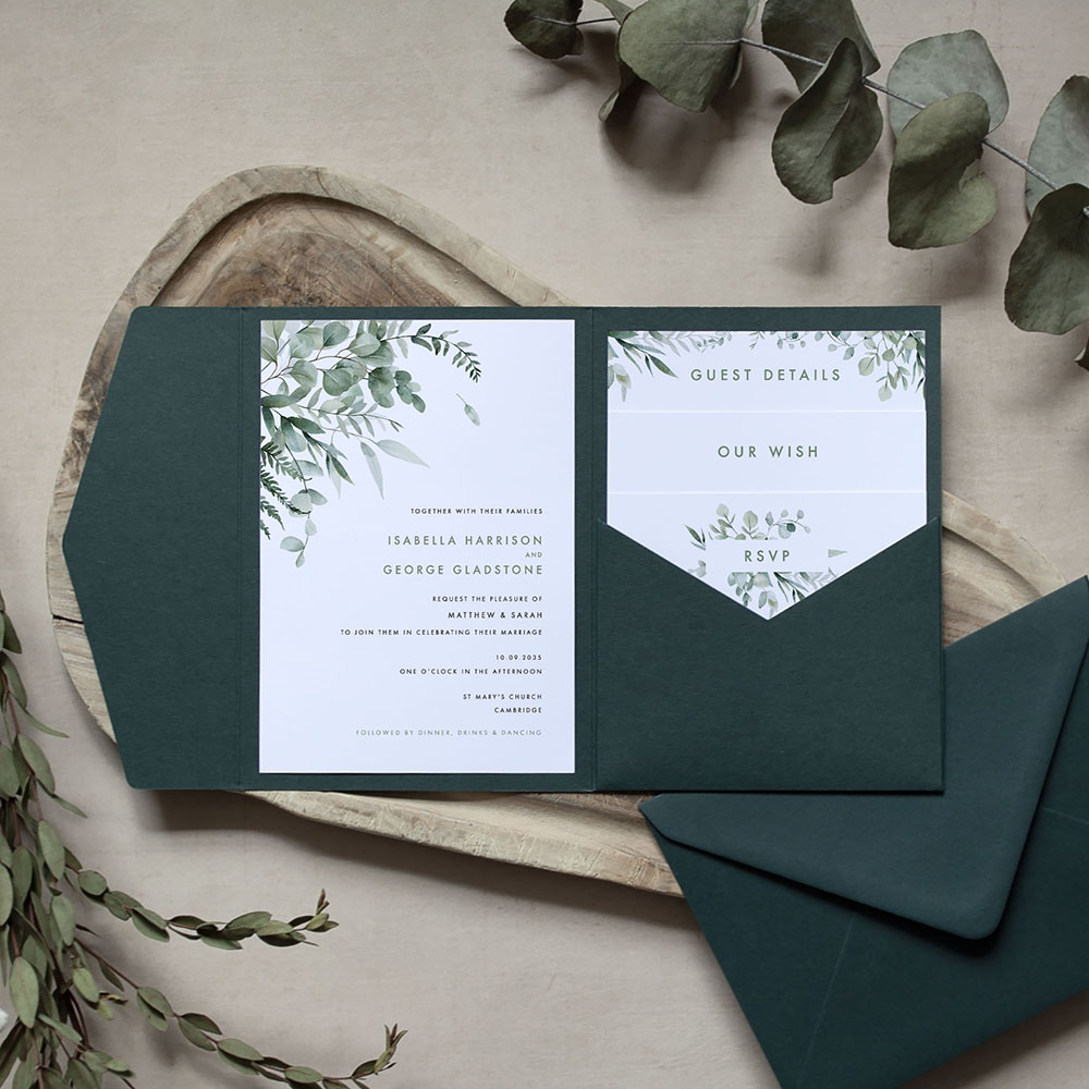 'Enchanting Eucalyptus' Pocketfold Wedding Invitation