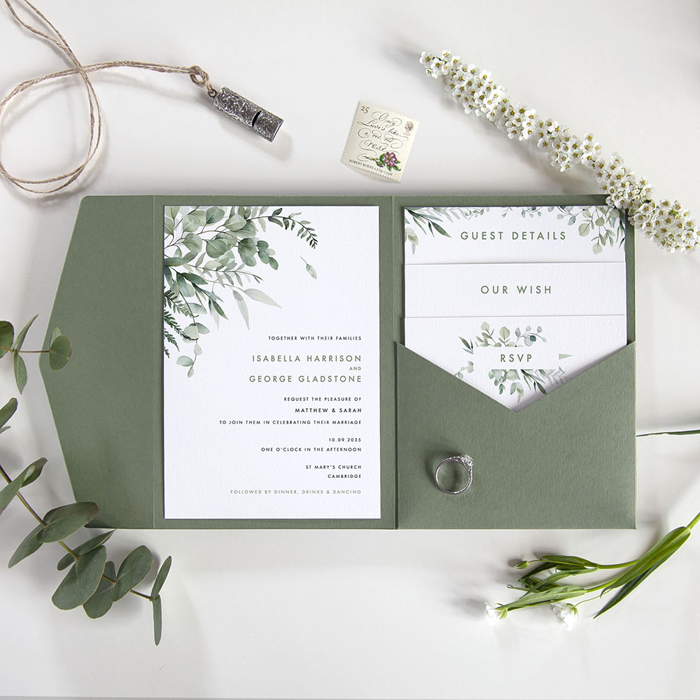 'Enchanting Eucalyptus' Pocketfold Wedding Invitation