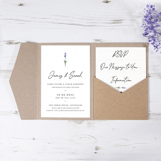 'Lavender' Pocketfold Wedding Invitation Sample