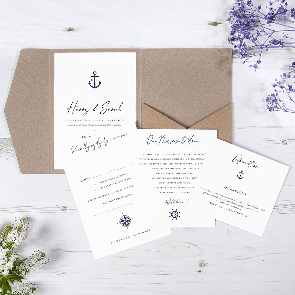 'Nautical' Pocketfold Wedding Invitation Sample
