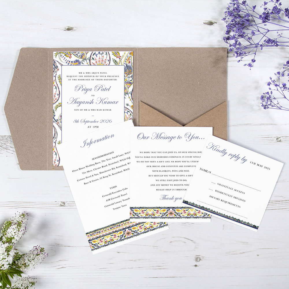'Paisley' Pocketfold Wedding Invitation