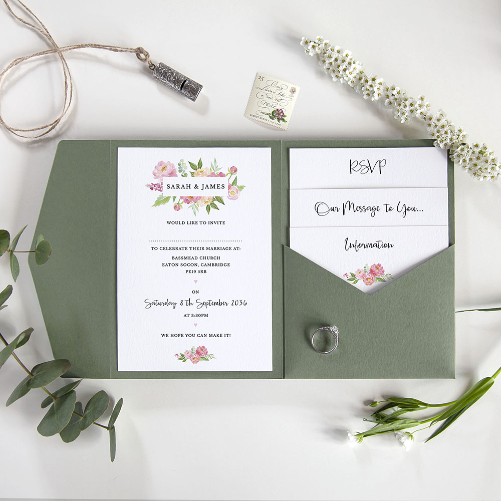 'Peony' Pocketfold Wedding Invitation