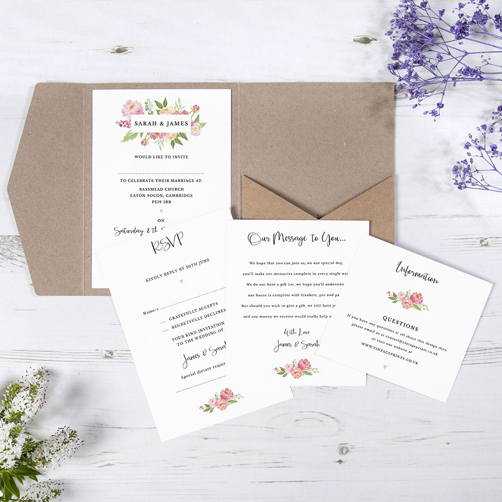 'Peony' Pocketfold Wedding Invitation