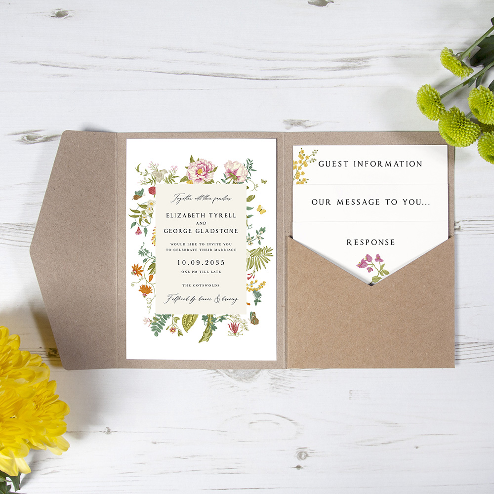 'Vintage Blooms VB11' Pocketfold Wedding Invitation Sample