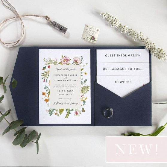 'Vintage Blooms VB11' Pocketfold Wedding Invitation Sample
