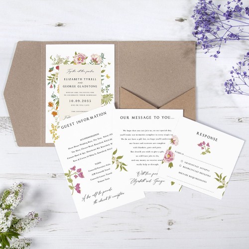 'Vintage Blooms VB11' Pocketfold Wedding Invitation