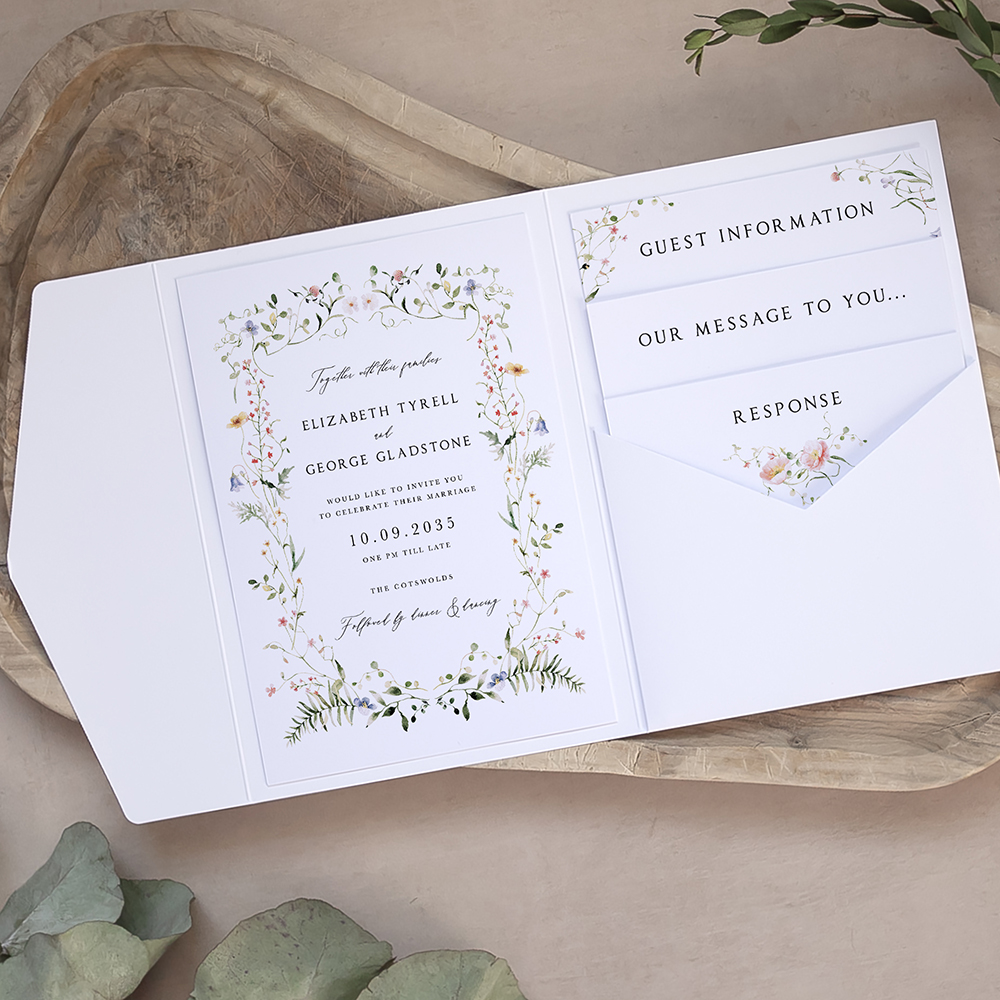 'Vintage Botanical' Pocketfold Wedding Invitation