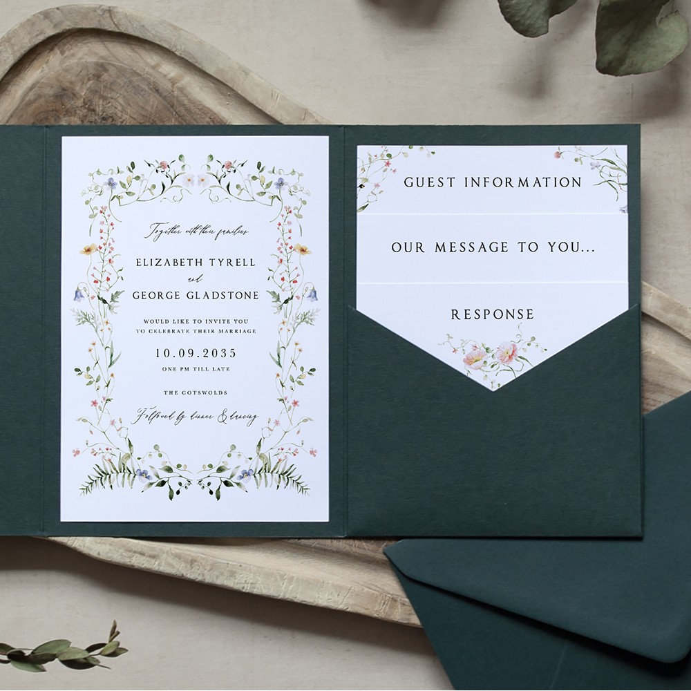 'Vintage Botanical' Pocketfold Wedding Invitation