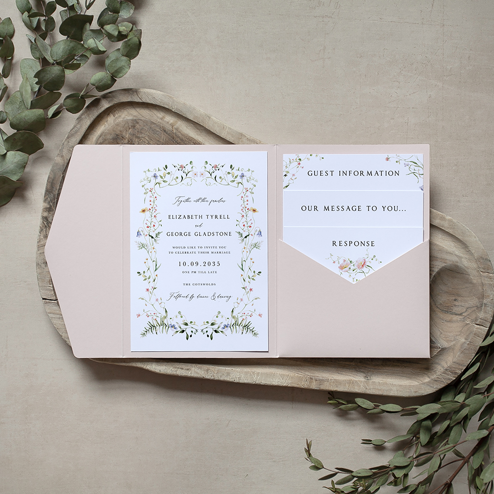 'Vintage Botanical' Pocketfold Wedding Invitation