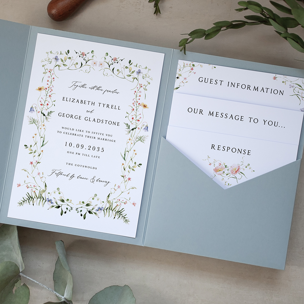 'Vintage Botanical' Pocketfold Wedding Invitation