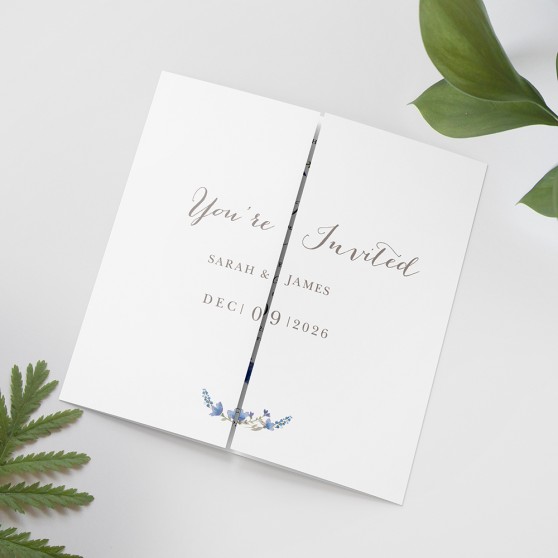 'Blue Floral Watercolour' Printed Gatefold Wedding Invitation Sample