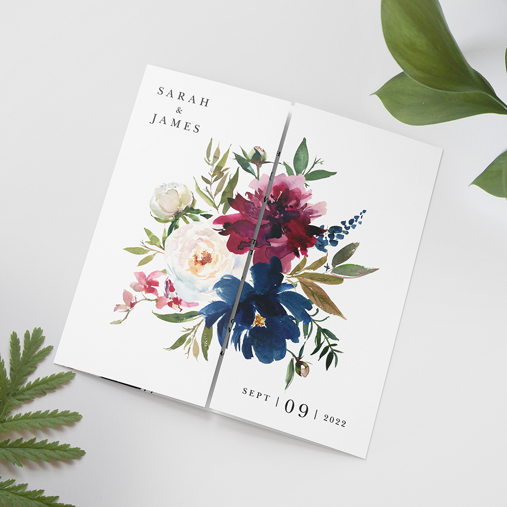 'Blue & Red Velvet' Printed Gatefold Wedding Invitation