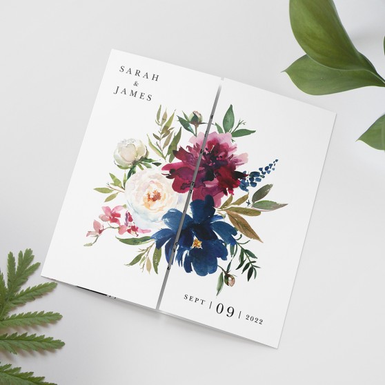 'Blue & Red Velvet' Printed Gatefold Wedding Invitation Sample