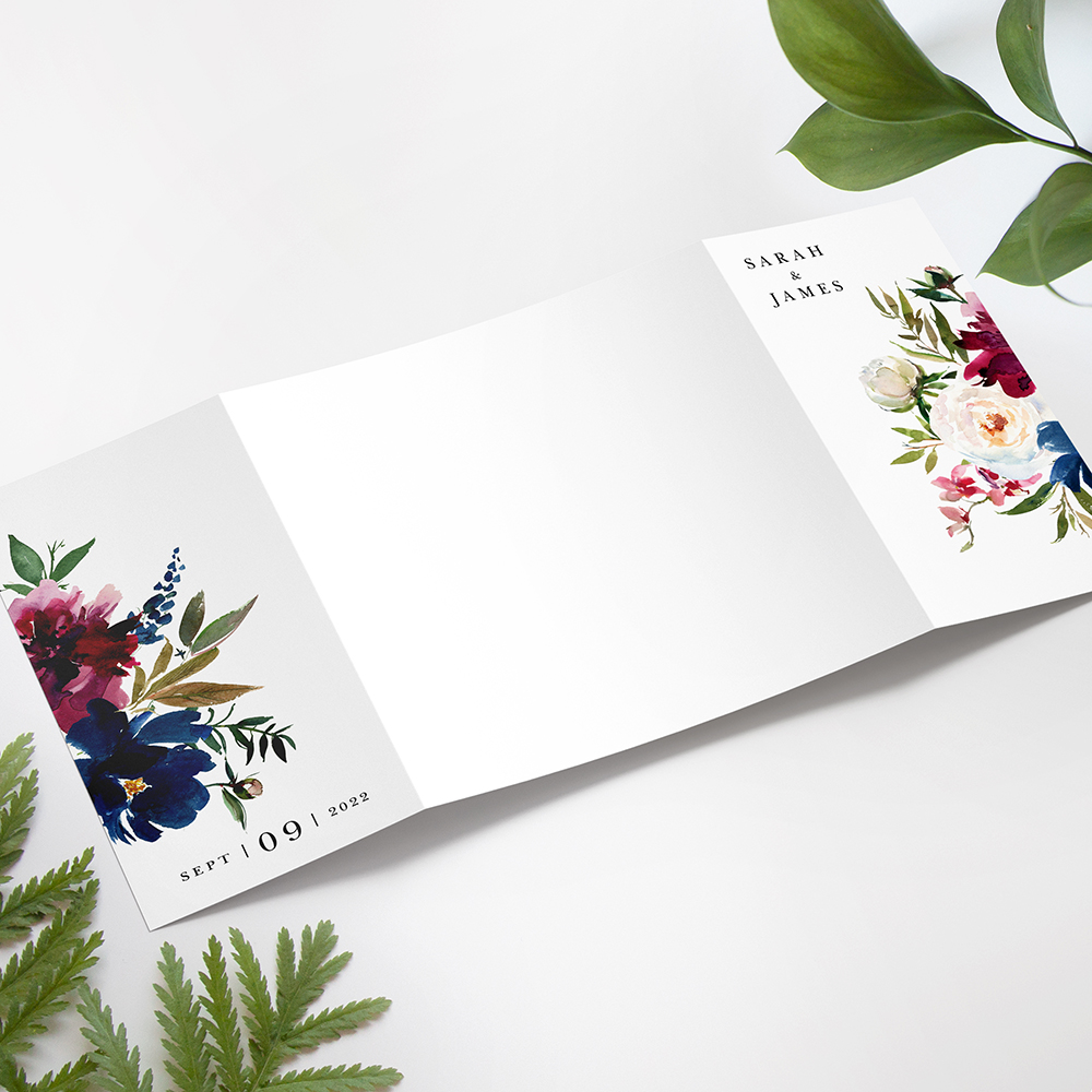 'Blue & Red Velvet' Printed Gatefold Wedding Invitation