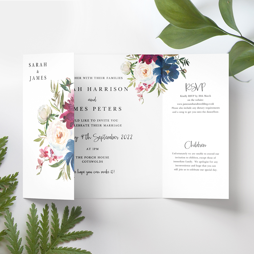 'Blue & Red Velvet' Printed Gatefold Wedding Invitation