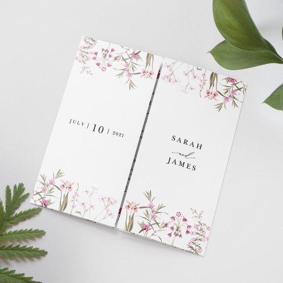 'Pink Botanical' Printed Gatefold Wedding Invitation