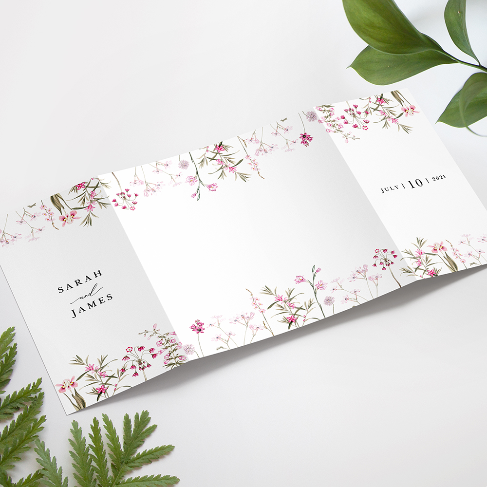 'Pink Botanical' Printed Gatefold Wedding Invitation