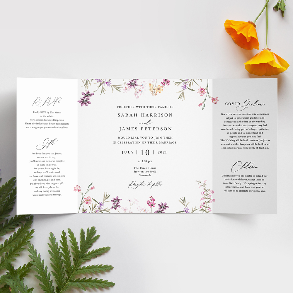 'Wild Botanical' Printed Gatefold Wedding Invitation Sample