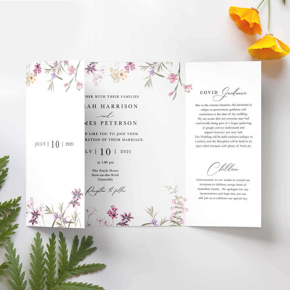'Wild Botanical' Printed Gatefold Wedding Invitation Sample