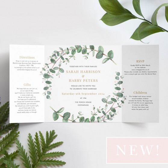 'Campagna Eucalyptus' Printed Gatefold Wedding Invitation Sample