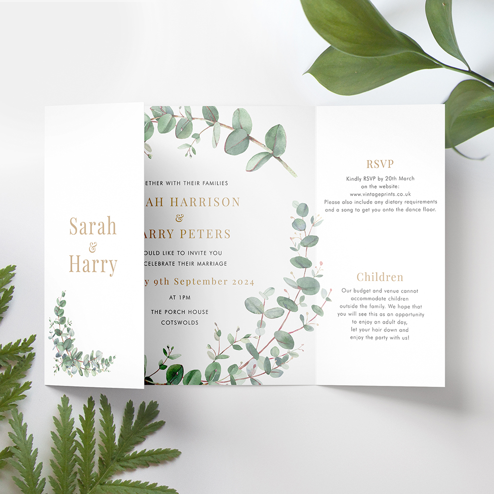 'Campagna Eucalyptus' Printed Gatefold Wedding Invitation Sample
