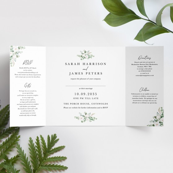 'CE18 Classic Eucalyptus' Printed Gatefold Wedding Invitation