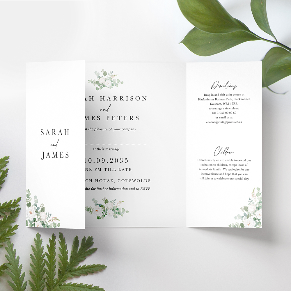 'CE18 Classic Eucalyptus' Printed Gatefold Wedding Invitation