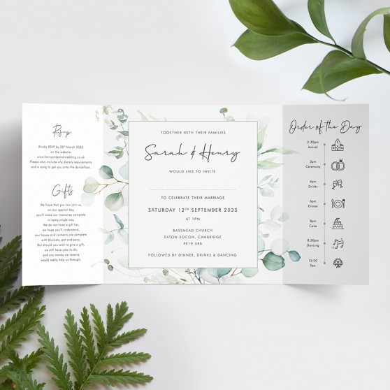 'Dreamy Eucalyptus DE14' Printed Gatefold Wedding Invitation
