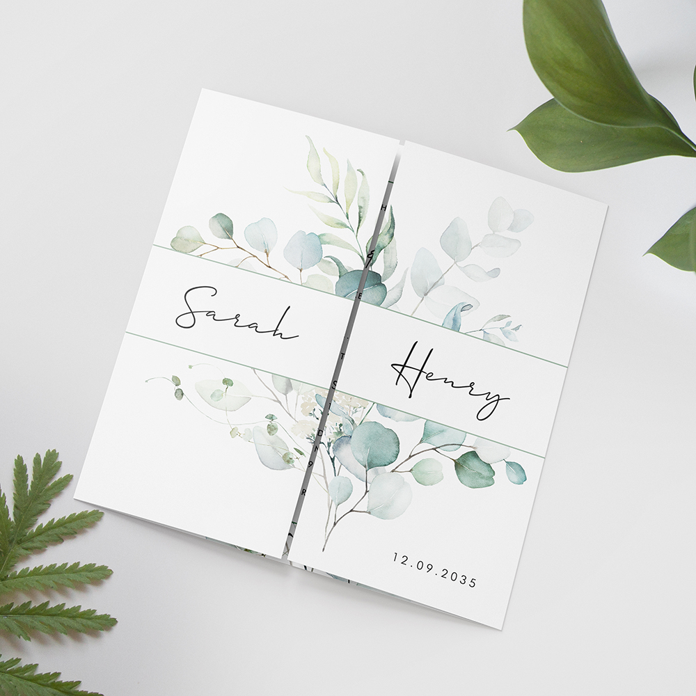 'Dreamy Eucalyptus DE14' Printed Gatefold Wedding Invitation