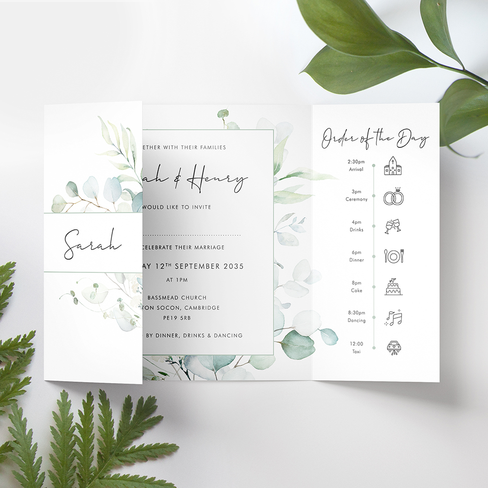 'Dreamy Eucalyptus DE14' Printed Gatefold Wedding Invitation