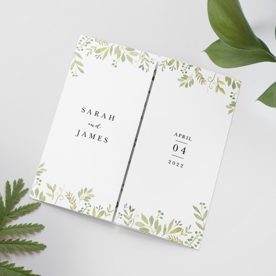 'Green Floral Watercolour' Printed Gatefold Wedding Invitation