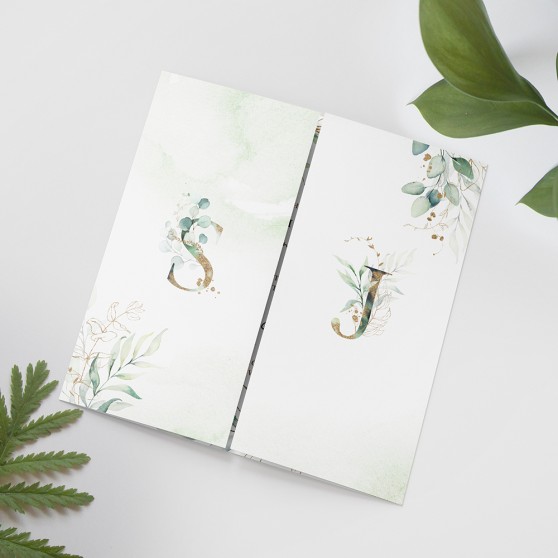 'Green & Gold Eucalyptus' Printed Gatefold Wedding Invitation