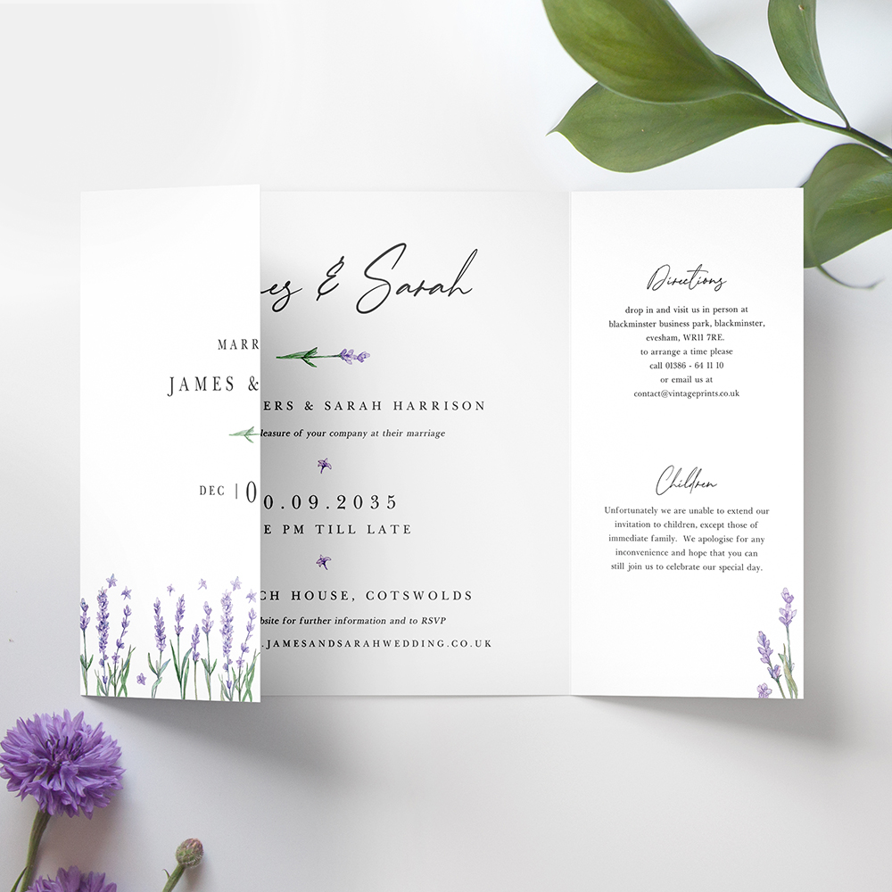 'Lavender' Printed Gatefold Wedding Invitation Sample