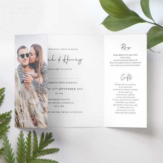 'Modern Romance' Photo Printed Gatefold Wedding Invitation Sample