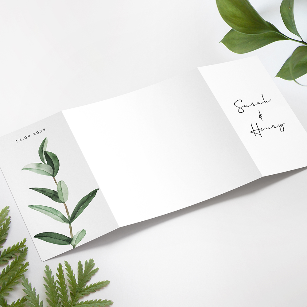 'Olive Garden' Printed Gatefold Wedding Invitation Sample