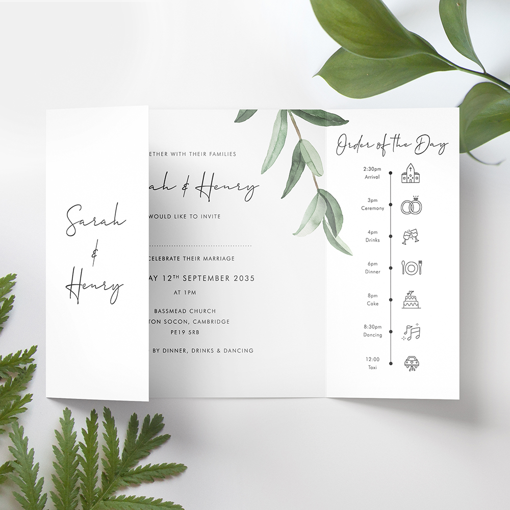 'Olive Garden' Printed Gatefold Wedding Invitation Sample