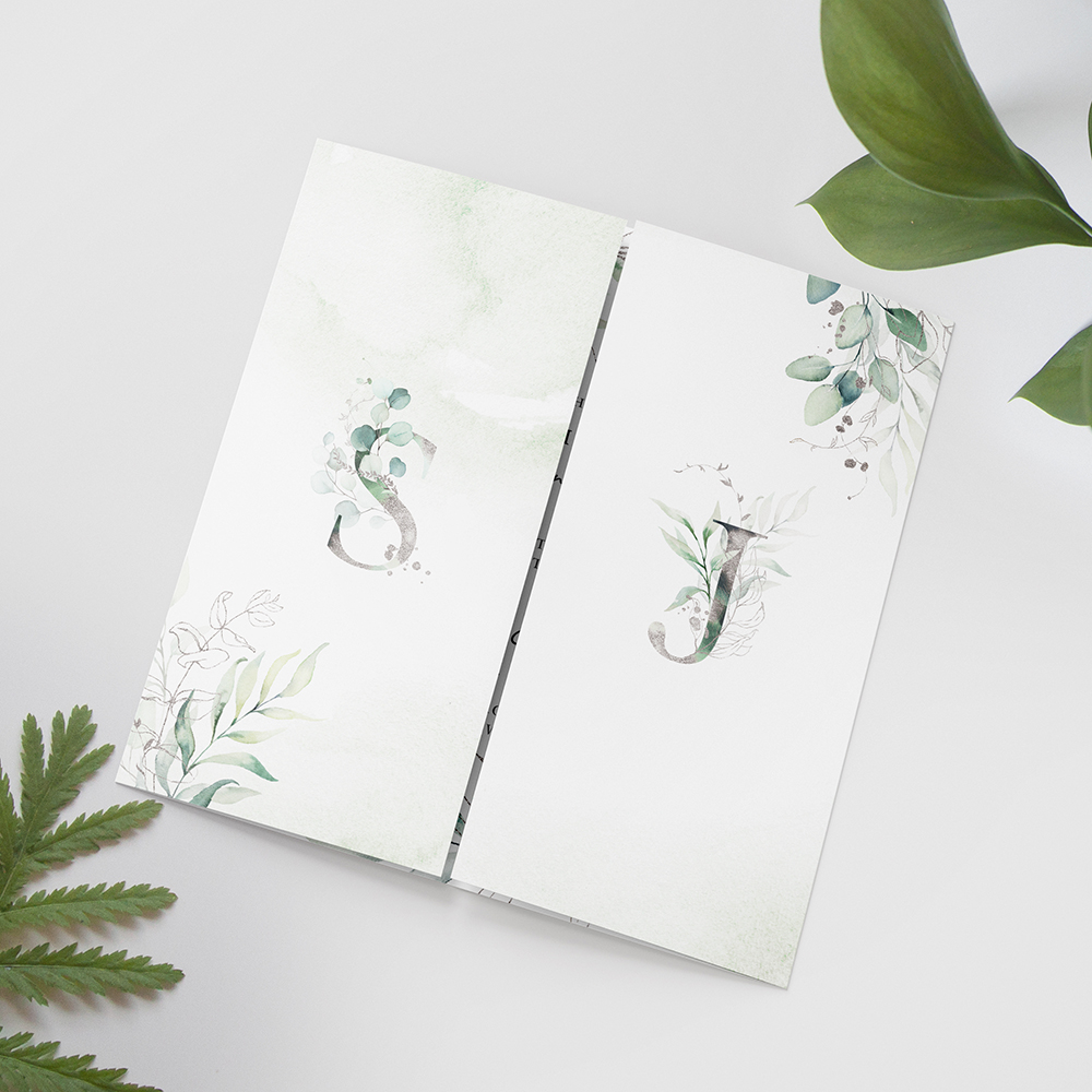 'Silver Eucalyptus' Printed Gatefold Wedding Invitation Sample