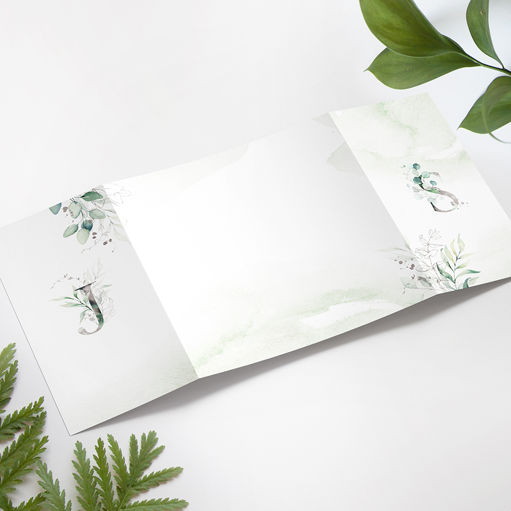 'Silver Eucalyptus' Printed Gatefold Wedding Invitation Sample