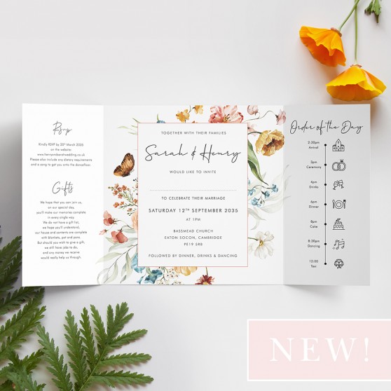 'Vintage Botanical' Printed Gatefold Wedding Invitation Sample