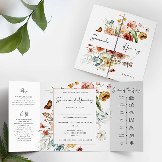 'Vintage Botanical' Printed Gatefold Wedding Invitation Sample