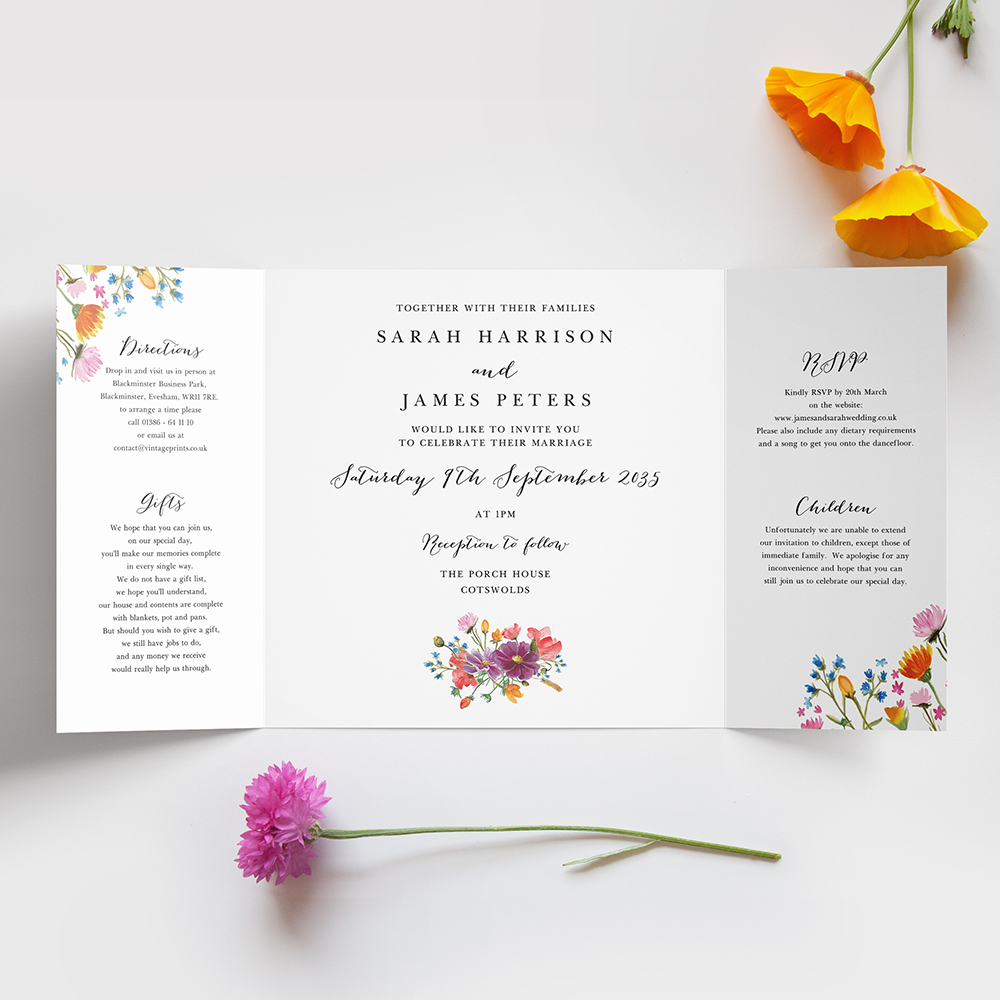 'Wild Floral' Printed Gatefold Wedding Invitation Sample