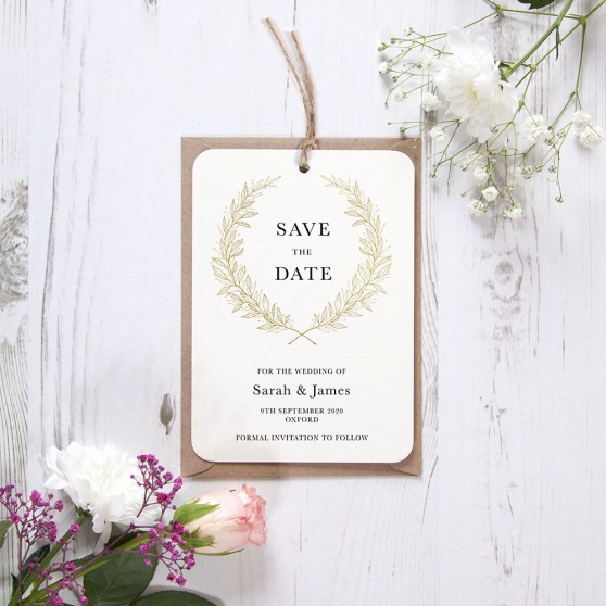 'Alice Gold' Tag Save the Date Sample