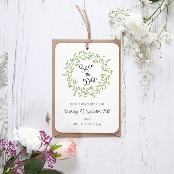 'Autumn Green' Tag Save the Date Sample