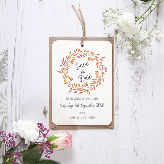 'Autumn Orange' Tag Save the Date Sample