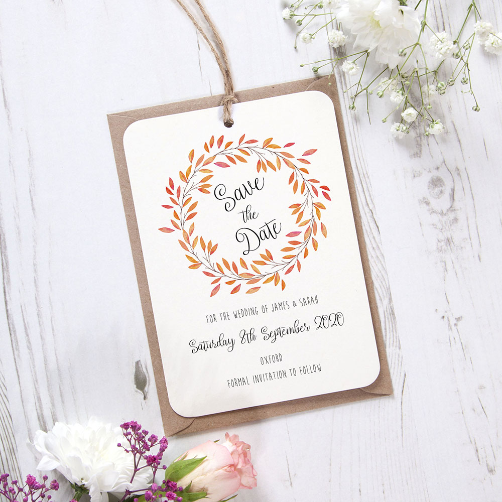 'Autumn Orange' Tag Save the Date Sample